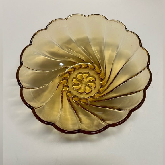 Vintage Hazel Atlas Marigold Amber Swirl Depression Glass Fruit/Dessert Bowl, - Picture 3 of 12